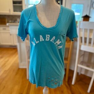 Alternative teal blue destroyed Alabama holey tee